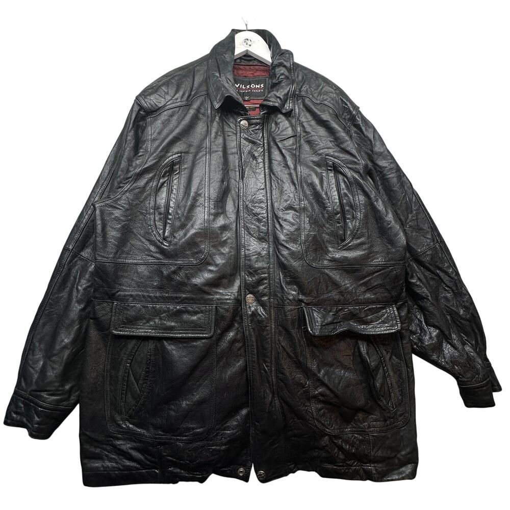 Vintage Wilsons Leather Coat Jacket Mens XL Thinsulate Insulated Quited Black